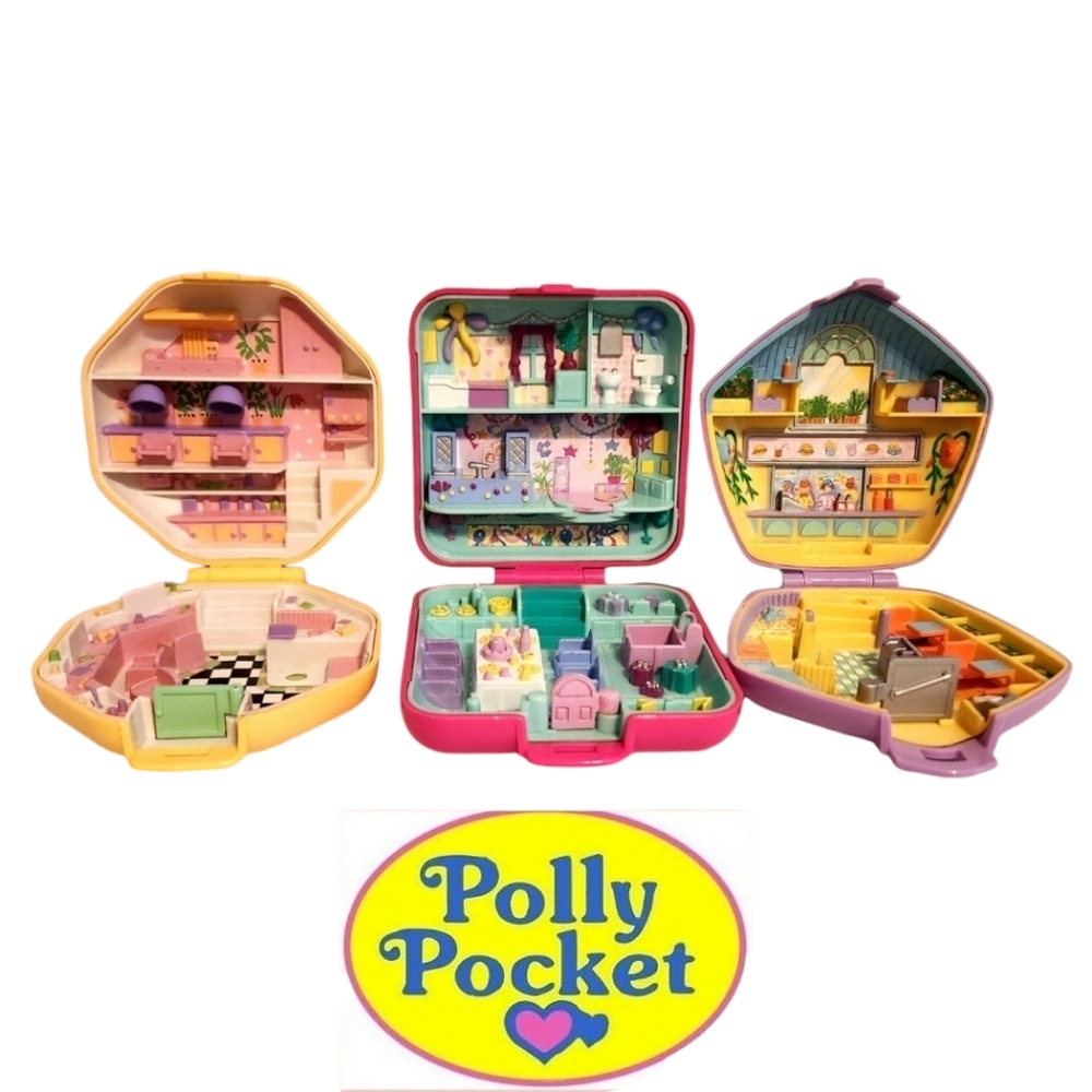 Vintage 90s Polly Pocket Trio Beauty Salon House Party Restaurant COMPACTS ONLY